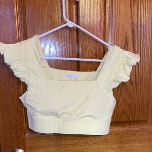 GREY LAB Light Yellow Ruffle Sleeve Crop Top